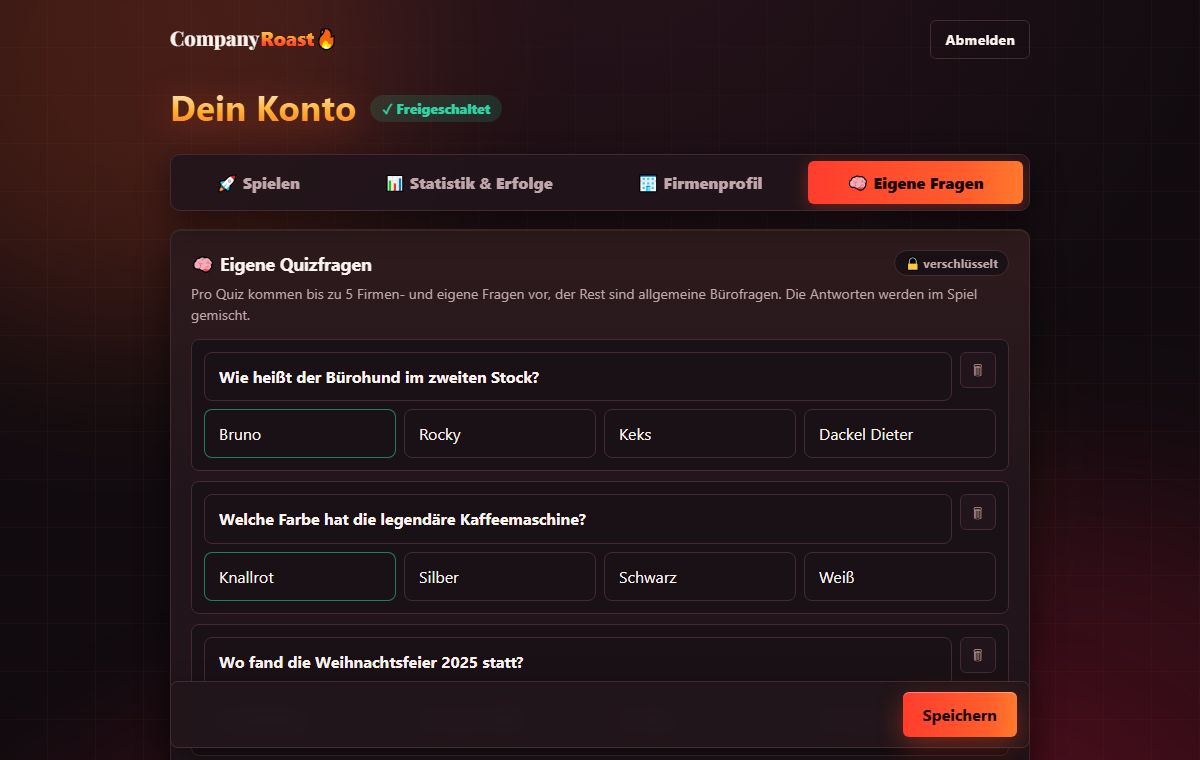 Eigene Quizfragen im Konto mit vier Antwortmöglichkeiten