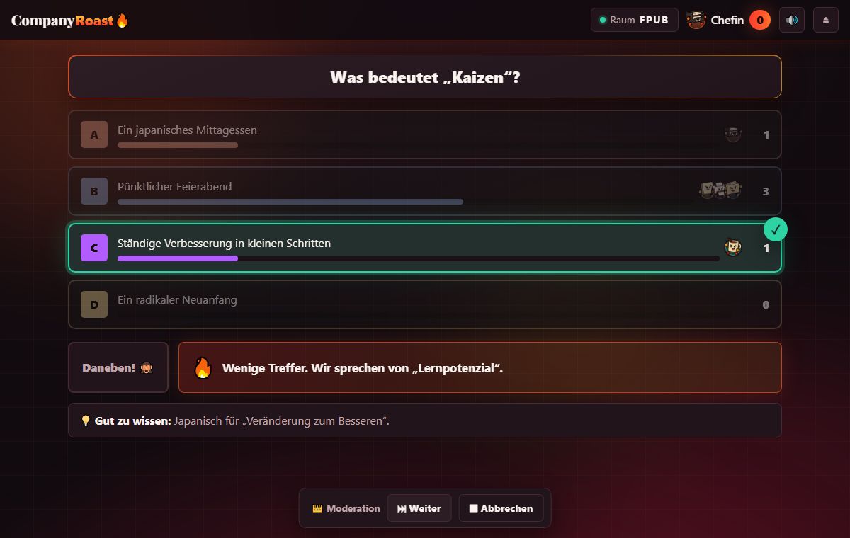 Auflösung einer Quizfrage mit Stimmenverteilung und Fun Fact