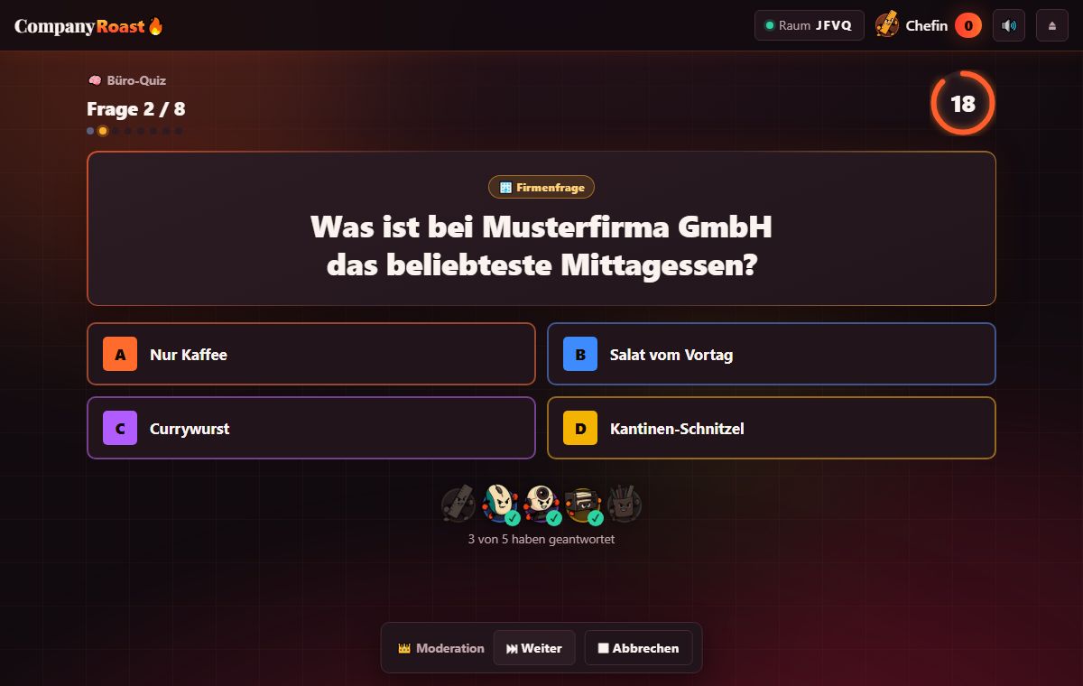 Quizfrage mit dem Abzeichen Firmenfrage